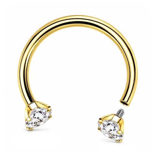 Sterilized Titanium - Gold PVD CZ Circular Barbell With Prong Set CZ Stones