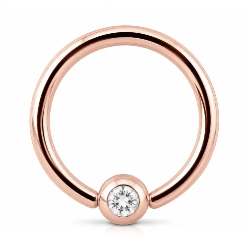 Rose Gold PVD Coated Surgical Steel Value Jeweled Ball Closure Ring - Gauge 1.2 (16G) - Length 10mm (3/8″) - Ball 4mm