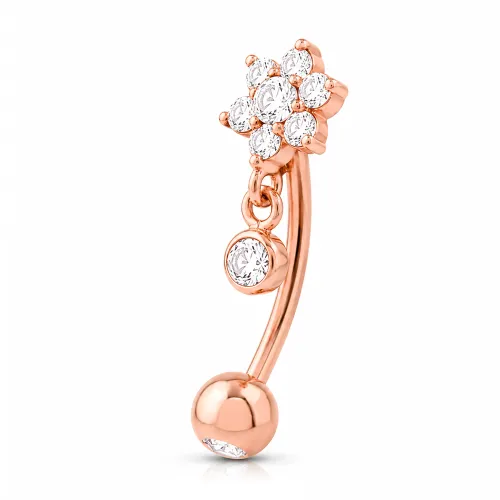 Rose Gold PVD Coated Surgical Steel Jeweled Fancy Curved Micro Barbell