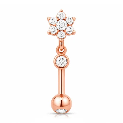 Rose Gold PVD Coated Surgical Steel Jeweled Fancy Curved Micro Barbell