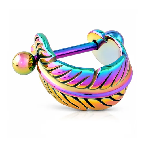 Rainbow PVD Coated Surgical Steel Cartilage Shield - Leaf
