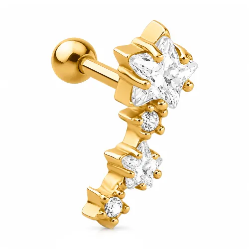 Gold PVD Coated Surgical Steel Jeweled Tragus Micro Barbell - Stars