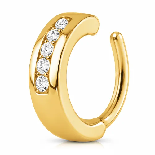 Gold PVD Coated Surgical Steel Jeweled Rook Clicker - 3mm Center And 2mm Stones