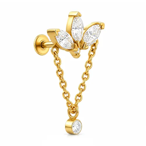 Gold PVD Coated Surgical Steel Internally Threaded Jeweled Micro Labret J174