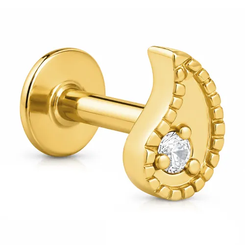 Gold PVD Coated Surgical Steel Internally Threaded Jeweled Micro Labret J153 - Length 6mm (1/4″)