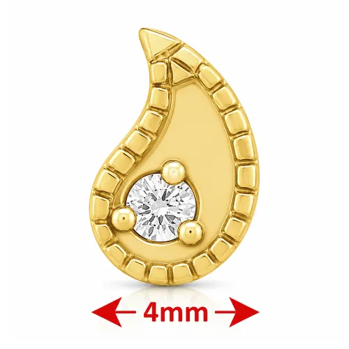 Gold PVD Coated Surgical Steel Internally Threaded Jeweled Micro Labret J153 - Length 6mm (1/4″)