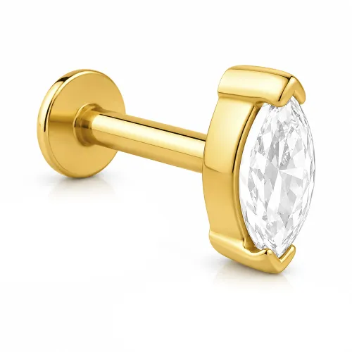 Gold PVD Coated Surgical Steel Internally Threaded Jeweled Micro Labret J148 - Gauge 1.2mm (16G) - Diameter 8mm