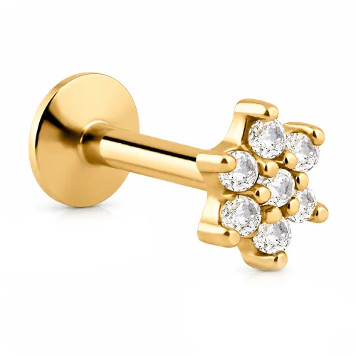 Gold PVD Coated Surgical Steel Internally Threaded Jeweled Micro Labret - Flower