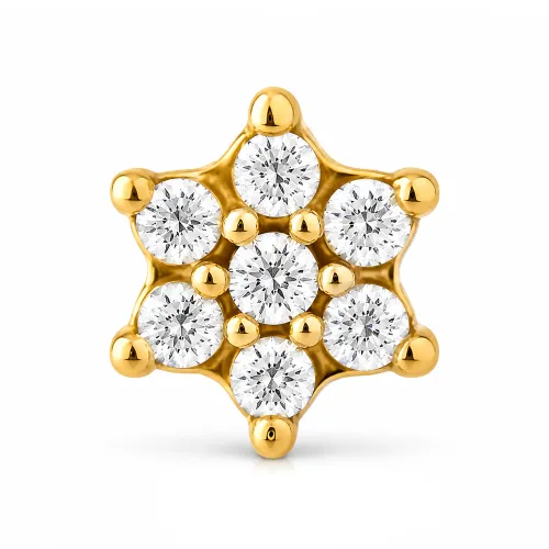 Gold PVD Coated Surgical Steel Internally Threaded Jeweled Micro Labret - Flower