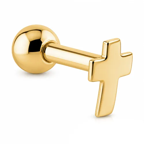 Gold PVD Coated Surgical Steel Cross Tragus Micro Barbell