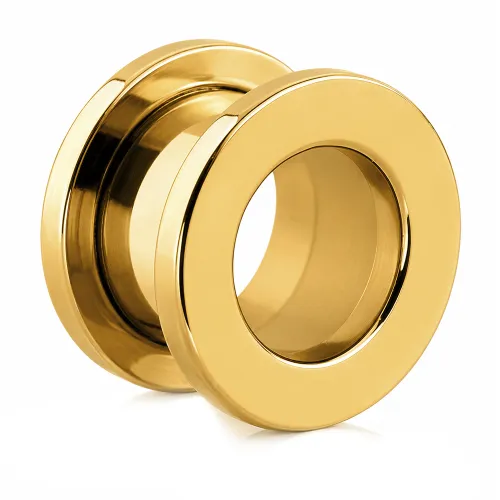 Gold PVD Coated Stainless Steel Threaded Tunnel N44 - Gauge 10mm (00G) - Length 6mm (1/4″)