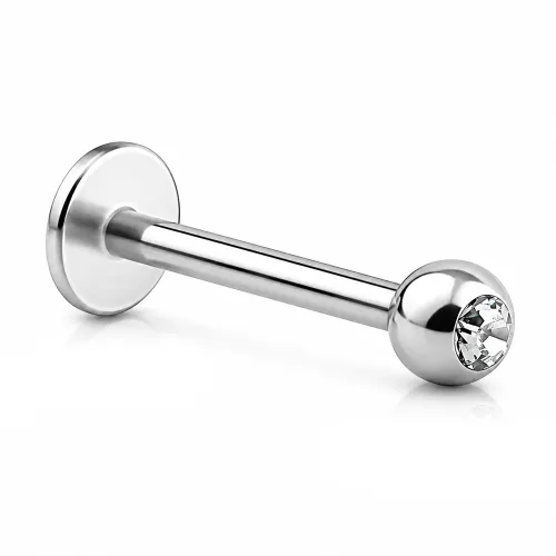 Surgical Steel Optima Crystal Jeweled Micro Labret - Gauge 1.2mm (16G) - Length 8mm (5/16″) - Ball 3mm - Clear Stone Color