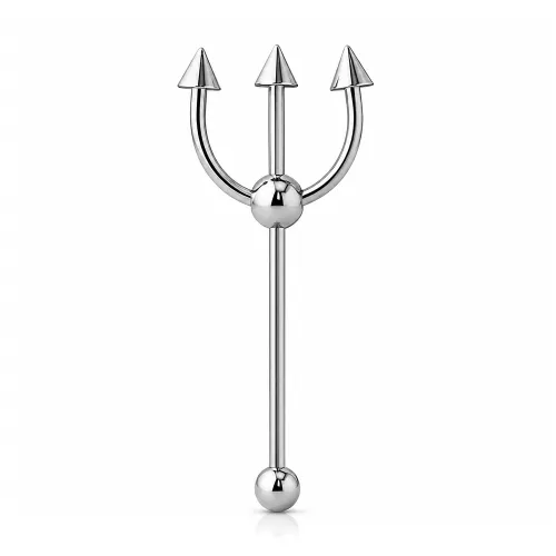 Surgical Steel Trident Ear Barbell - Length 37mm (1 7/16″) - Ball 4mm