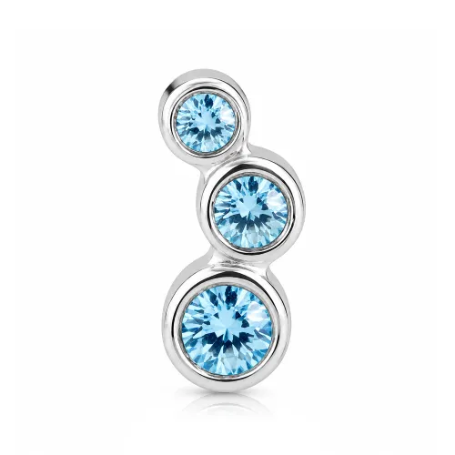 Surgical Steel Triple Jeweled Tragus Micro Barbell - Length 6mm (1/4″) - Ball Size 2.5mm - Aquamarine Stone Color