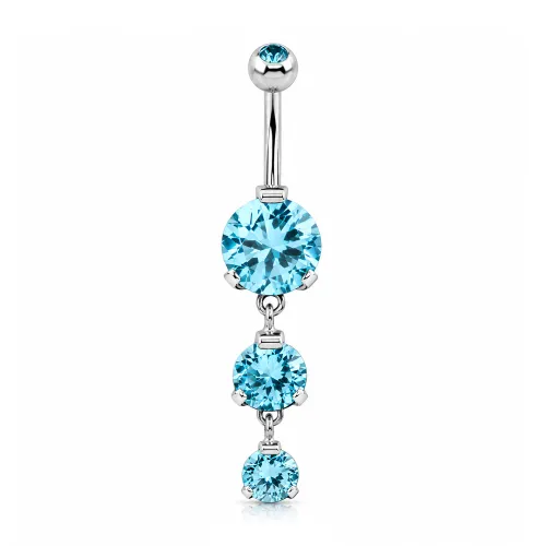Surgical Steel Triple Round CZ Double Jeweled Dangle Navel Banana