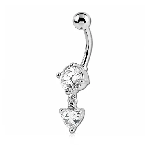 Rhodium Plated Brass Jeweled Navel Banana With Charm Z55 - Length 10mm (3/8″)