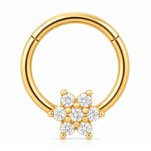 Gold PVD Coated Surgical Steel Round Prong Set Jeweled Ball Closure Ring
