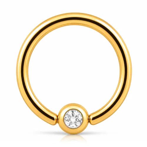 Gold PVD Coated Surgical Steel Premium Crystal Jeweled Ball Closure Ring - Diameter 10mm