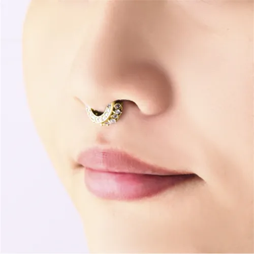 Gold PVD Coated Surgical Steel Jeweled Hinged Septum Clicker Ring