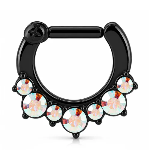Black PVD Coated Surgical Steel Round Jeweled Hinged Septum Clicker