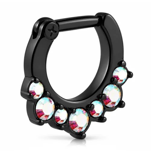 Black PVD Coated Surgical Steel Round Jeweled Hinged Septum Clicker