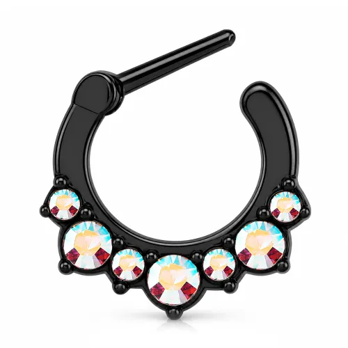 Black PVD Coated Surgical Steel Round Jeweled Hinged Septum Clicker