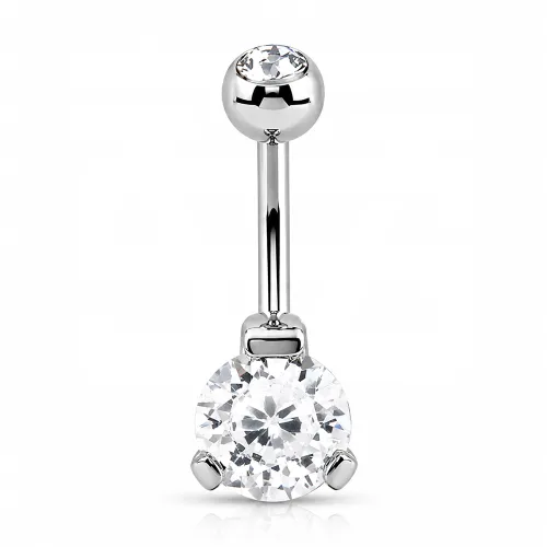 Surgical Steel Round 8mm CZ Double Premium Crystal Jeweled Banana - Length 10mm (3/8″)