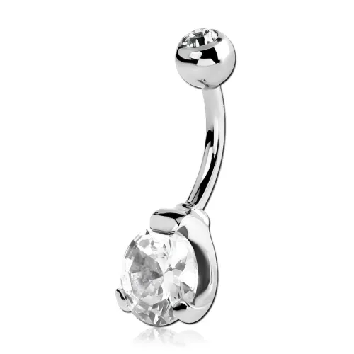 Surgical Steel Round 8mm CZ Double Premium Crystal Jeweled Banana - Length 10mm (3/8″)