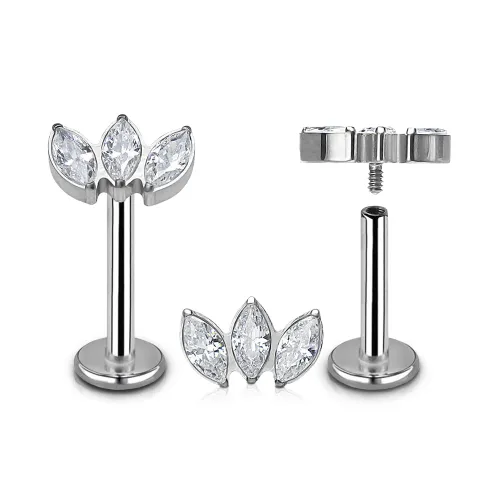 Sterilized Titanium - CZ Marquis Internally Threaded Labret - Length 8mm