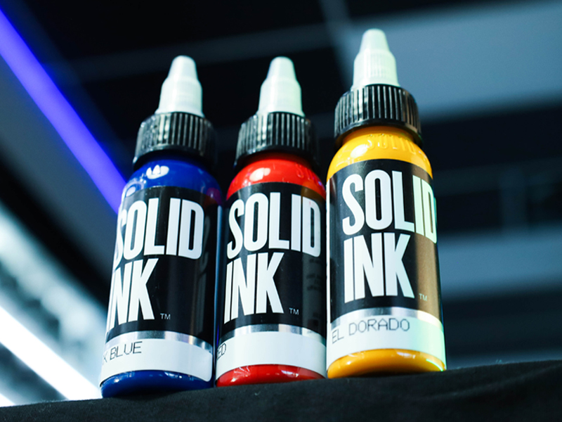 Professional tattoo inks on display at SVT Shop