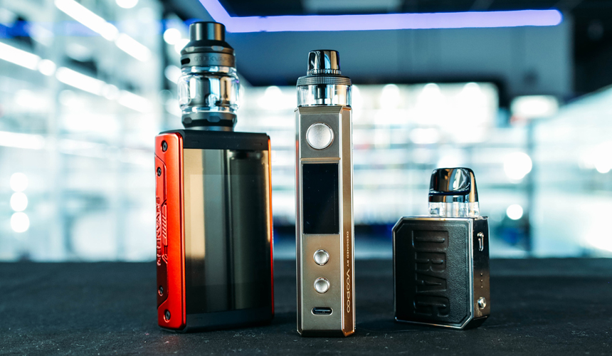 Vape devices displayed inside an SVT Shop in El Paso