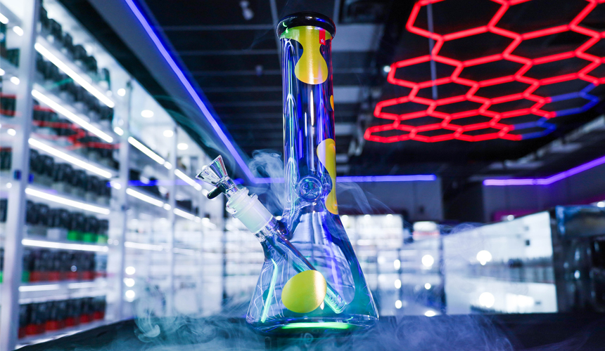 Glass water pipe displayed inside an SVT Shop in El Paso