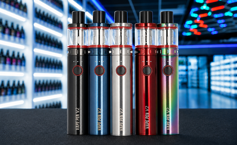Rechargeable vape pens displayed inside an SVT Shop in El Paso